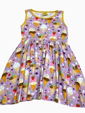 DUNS Purple Ice Cream Cone Print Twirl Dress Sz 116cm